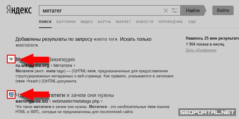 Favicon в сниппетах выдачи Яндекса